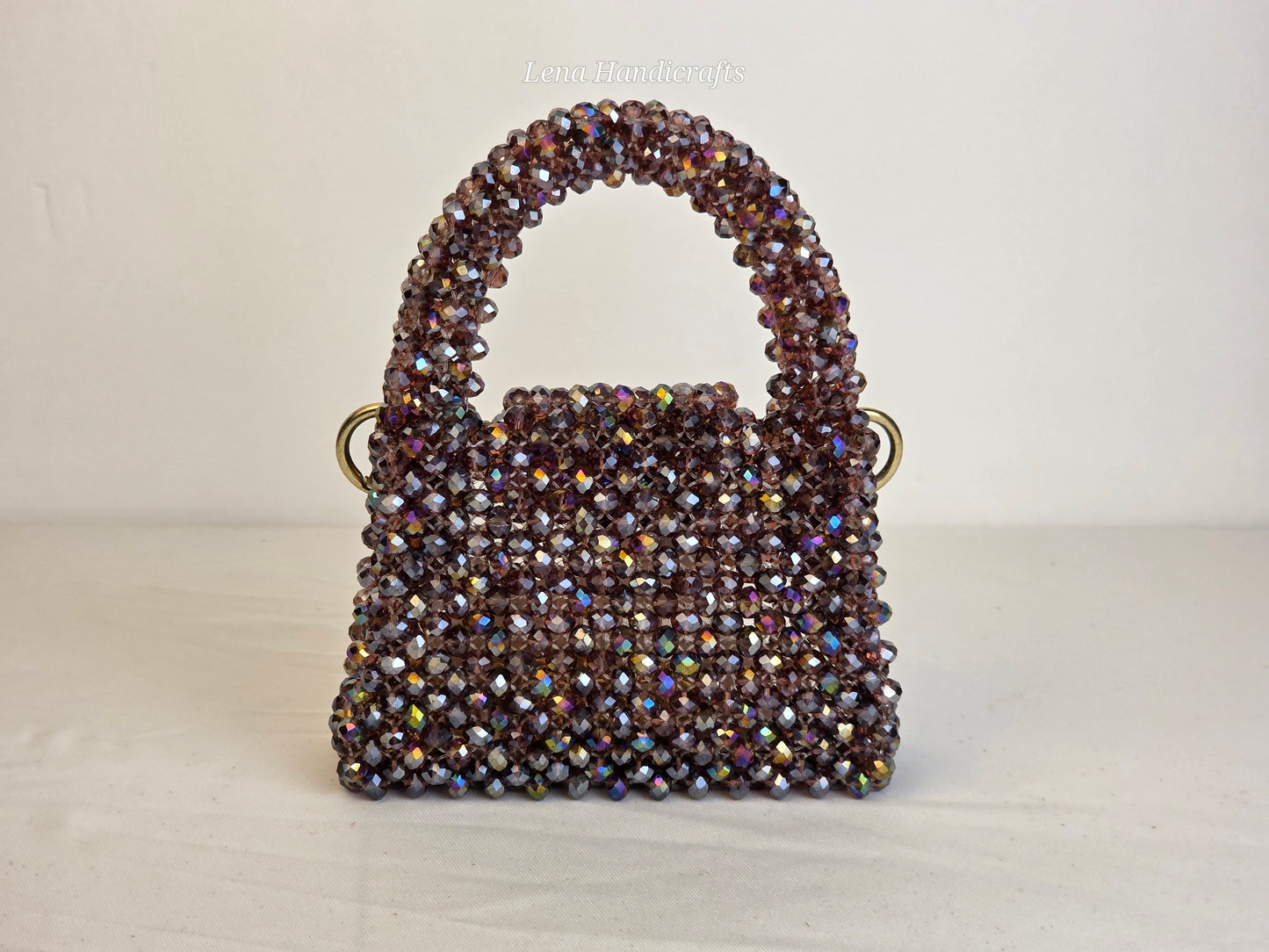 Mini Glass Bead Woven Handbag - Smokey Rose