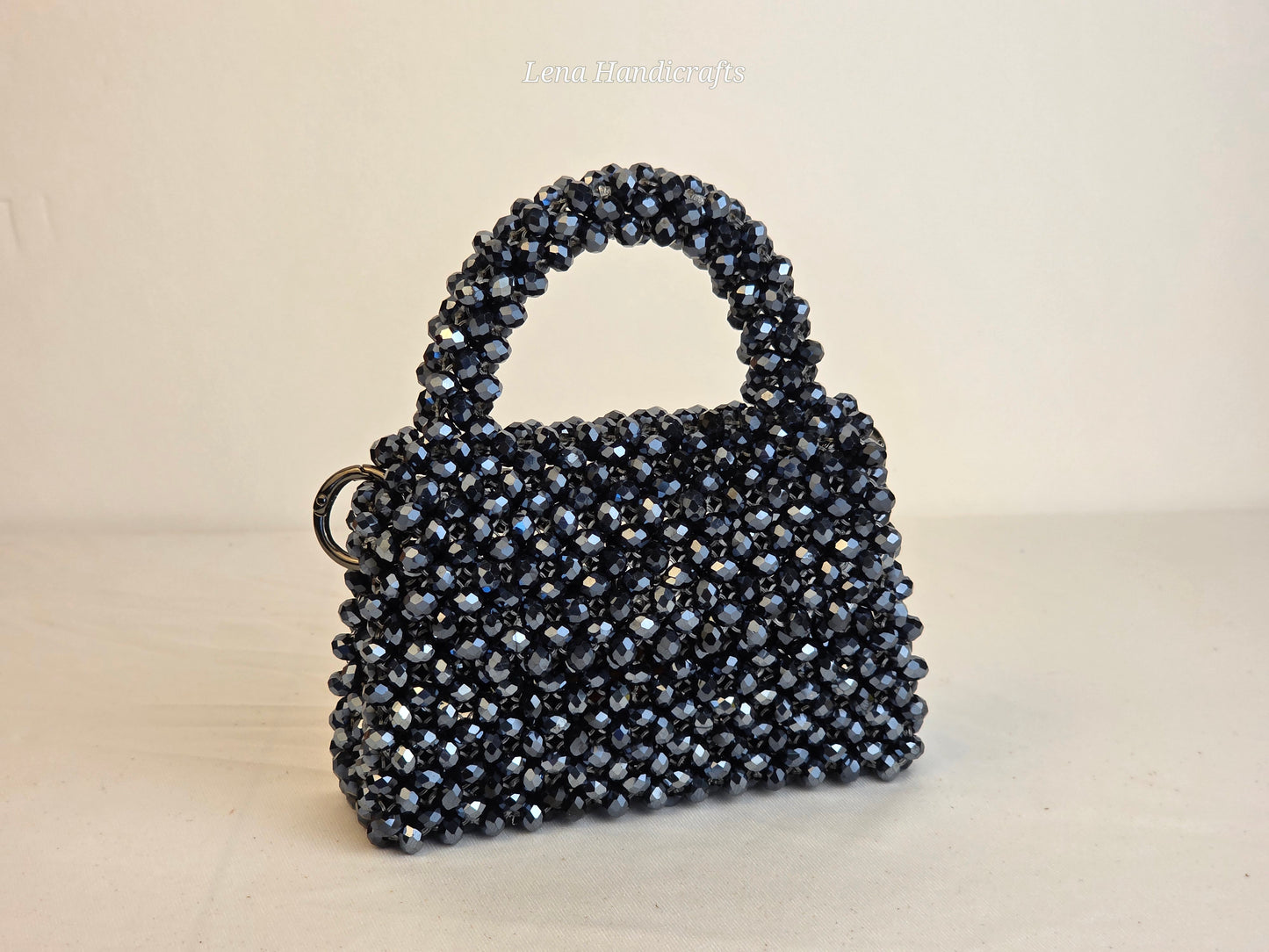 Mini Glass Bead Woven Handbag - Noir Black