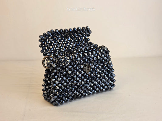 Mini Glass Bead Woven Handbag - Noir Black