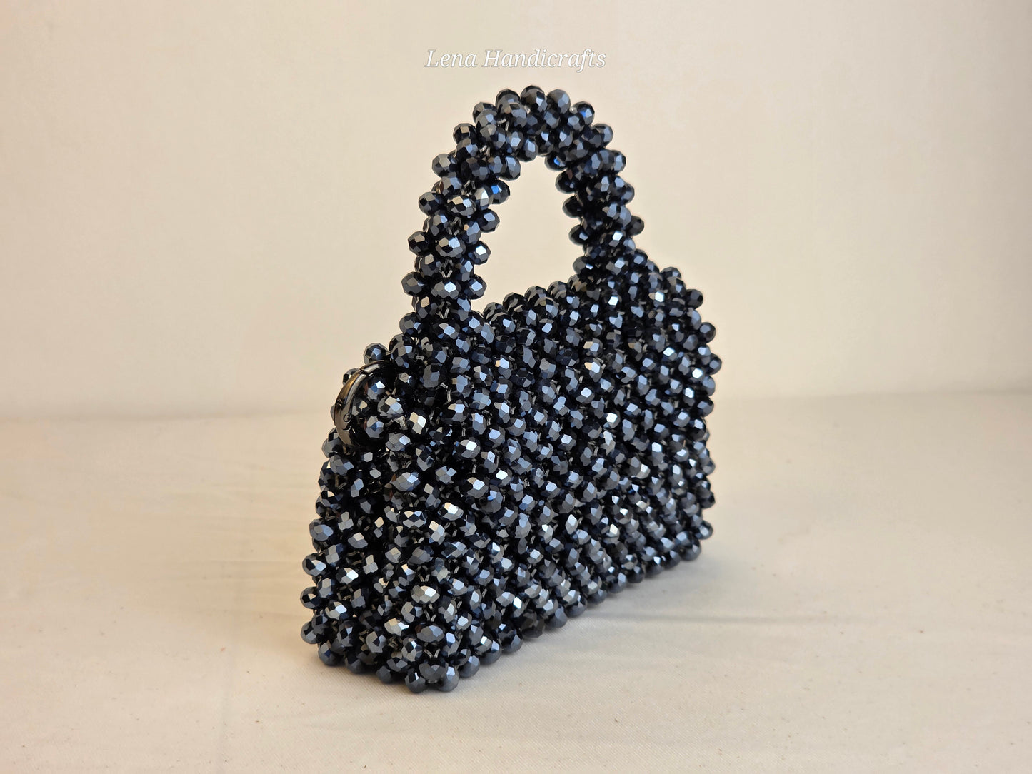 Mini Glass Bead Woven Handbag - Noir Black