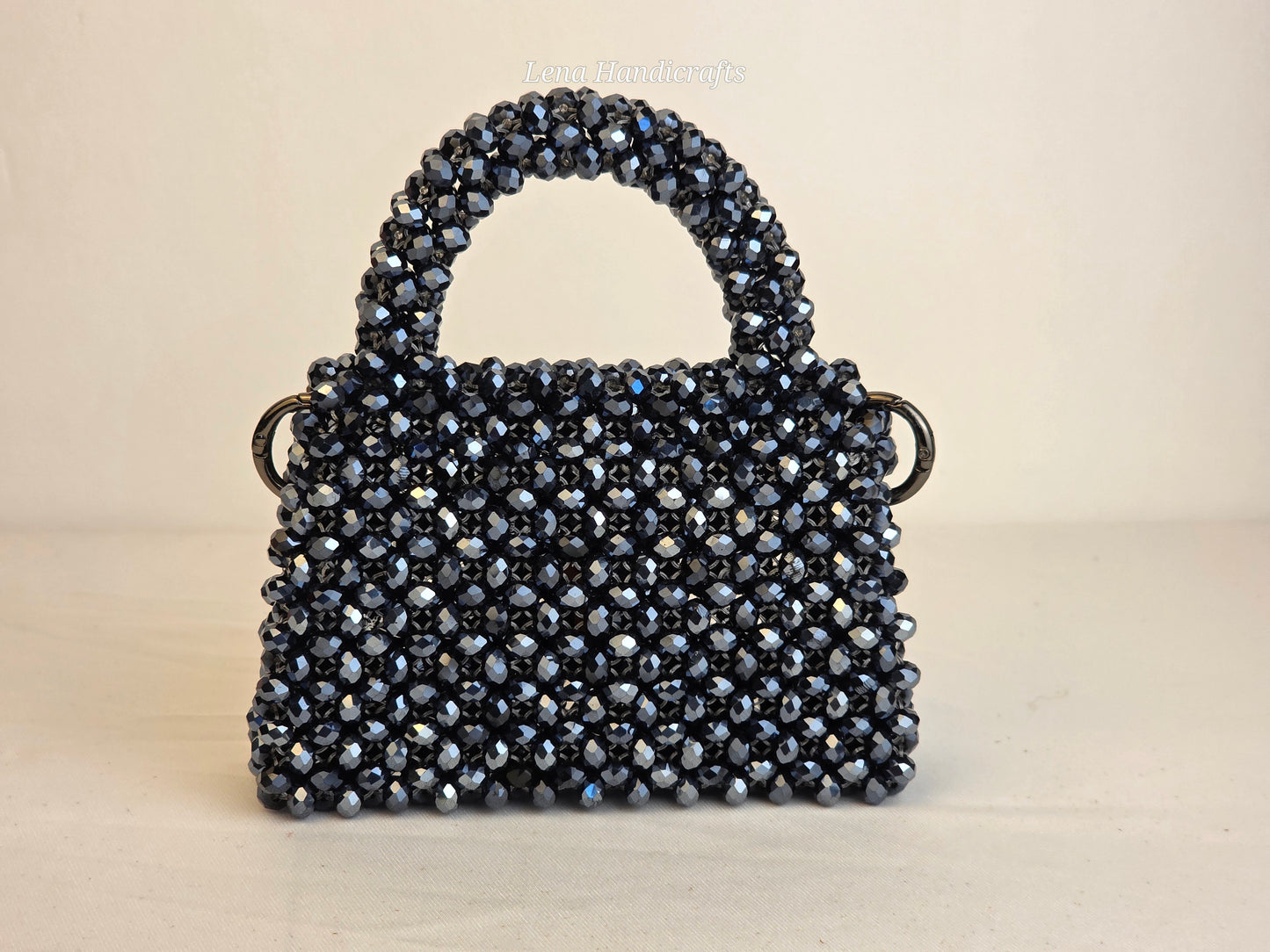 Mini Glass Bead Woven Handbag - Noir Black