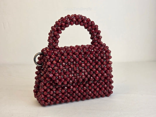 Mini Glass Bead Woven Handbag - Garnet Red