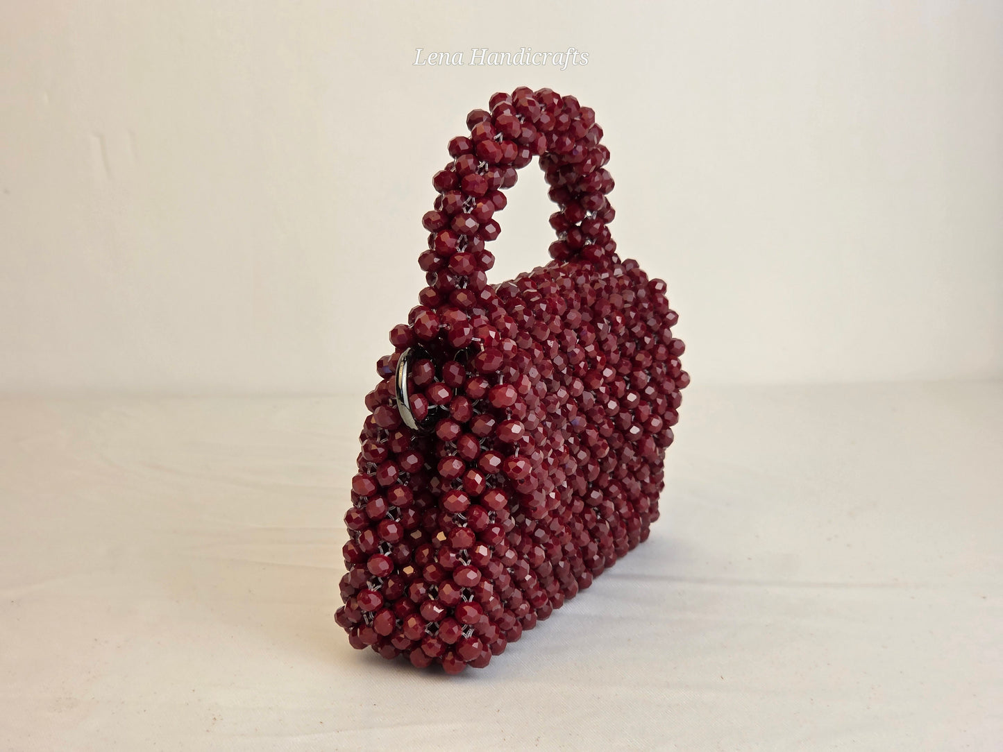 Mini Glass Bead Woven Handbag - Garnet Red