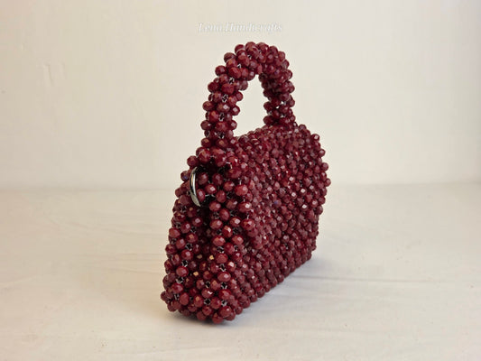 Mini Glass Bead Woven Handbag - Garnet Red