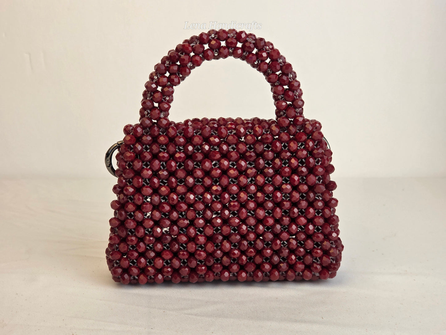 Mini Glass Bead Woven Handbag - Garnet Red