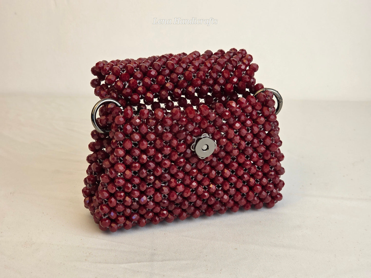 Mini Glass Bead Woven Handbag - Garnet Red