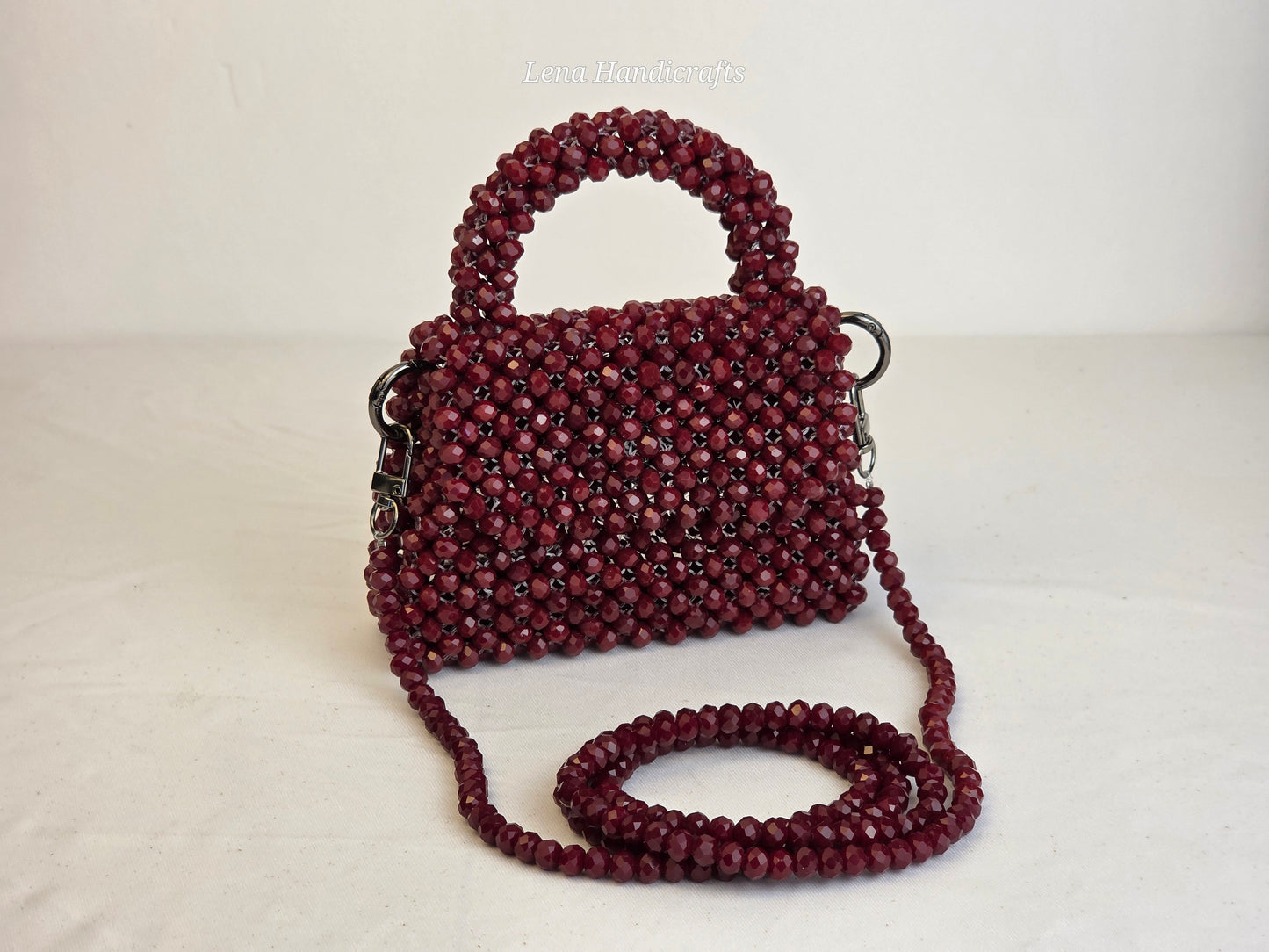 Mini Glass Bead Woven Handbag - Garnet Red