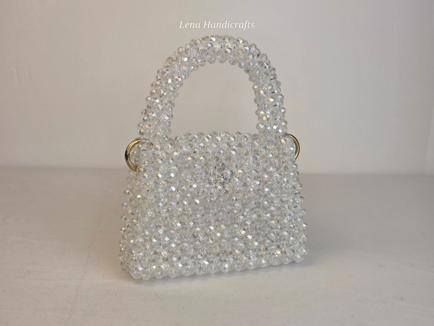 Mini Glass Bead Woven Handbag - Clear