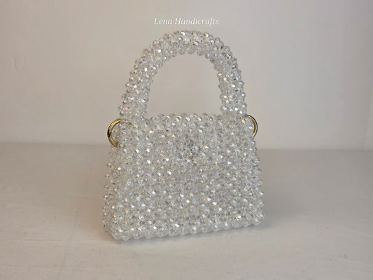 Mini Glass Bead Woven Handbag - Clear