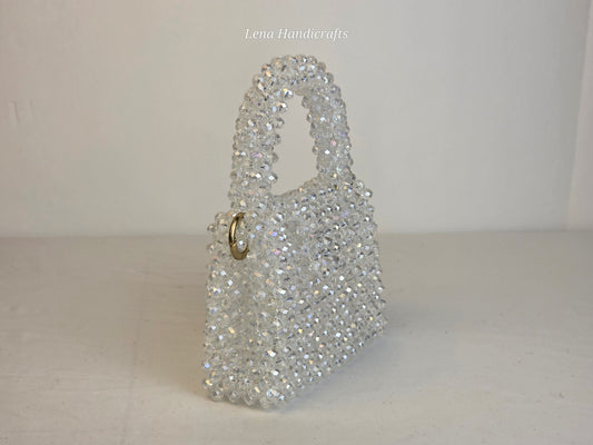 Mini Glass Bead Woven Handbag - Clear