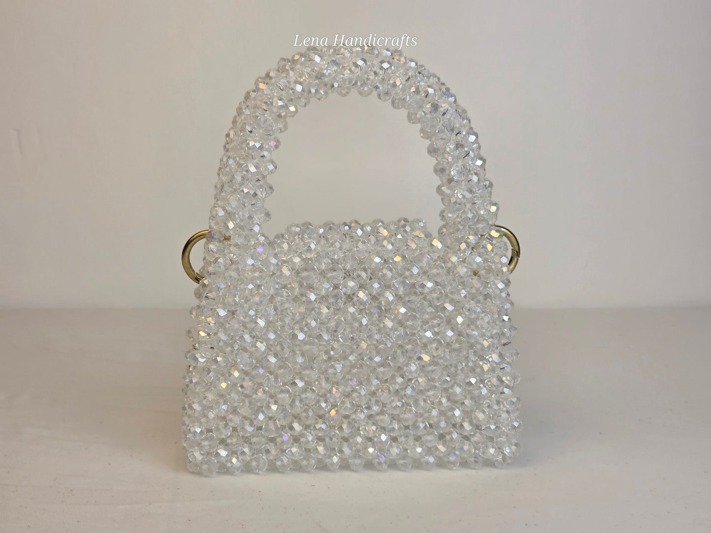 Mini Glass Bead Woven Handbag - Clear