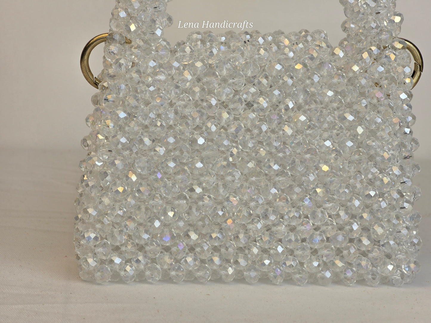 Mini Glass Bead Woven Handbag - Clear