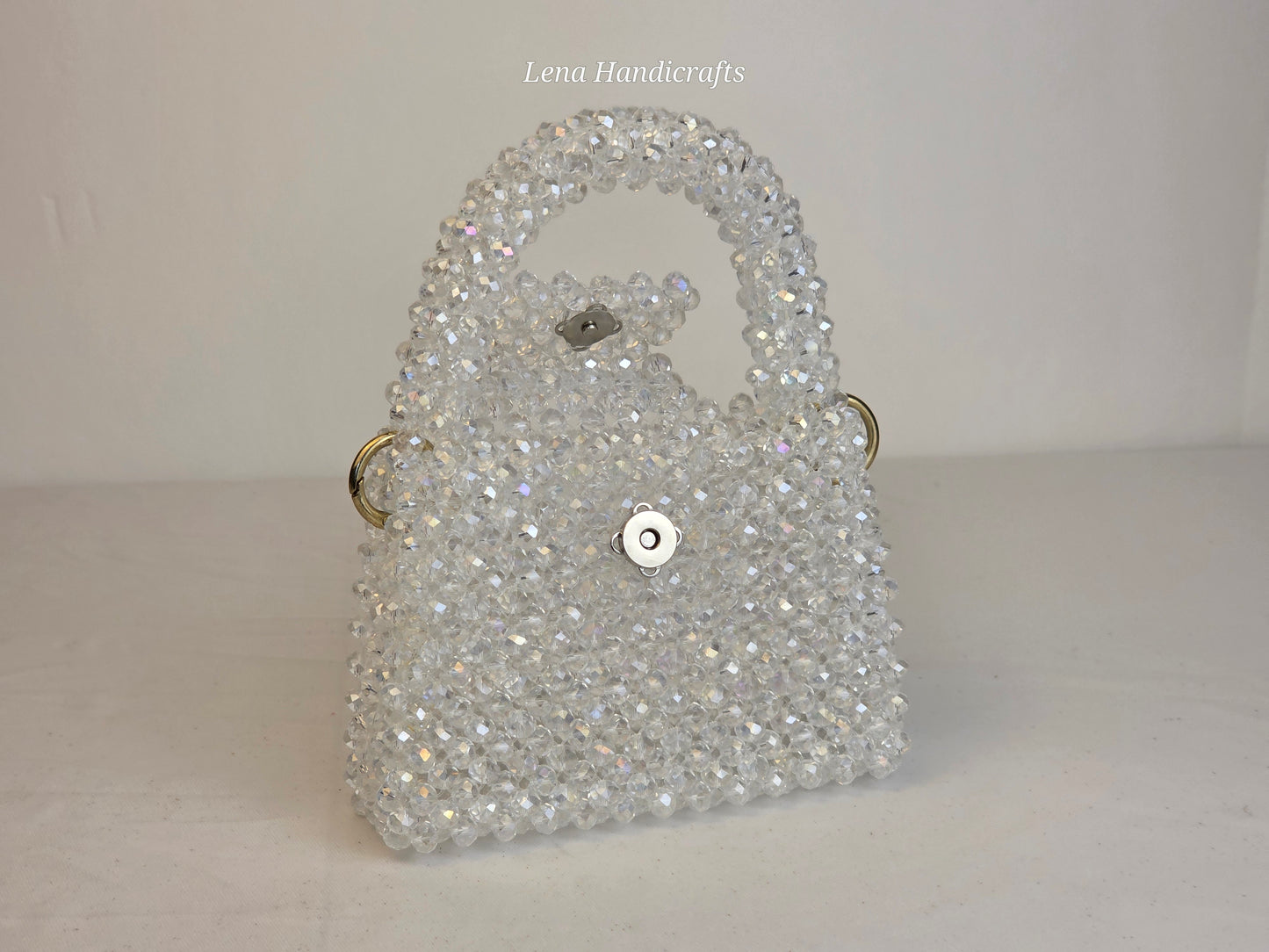 Mini Glass Bead Woven Handbag - Clear