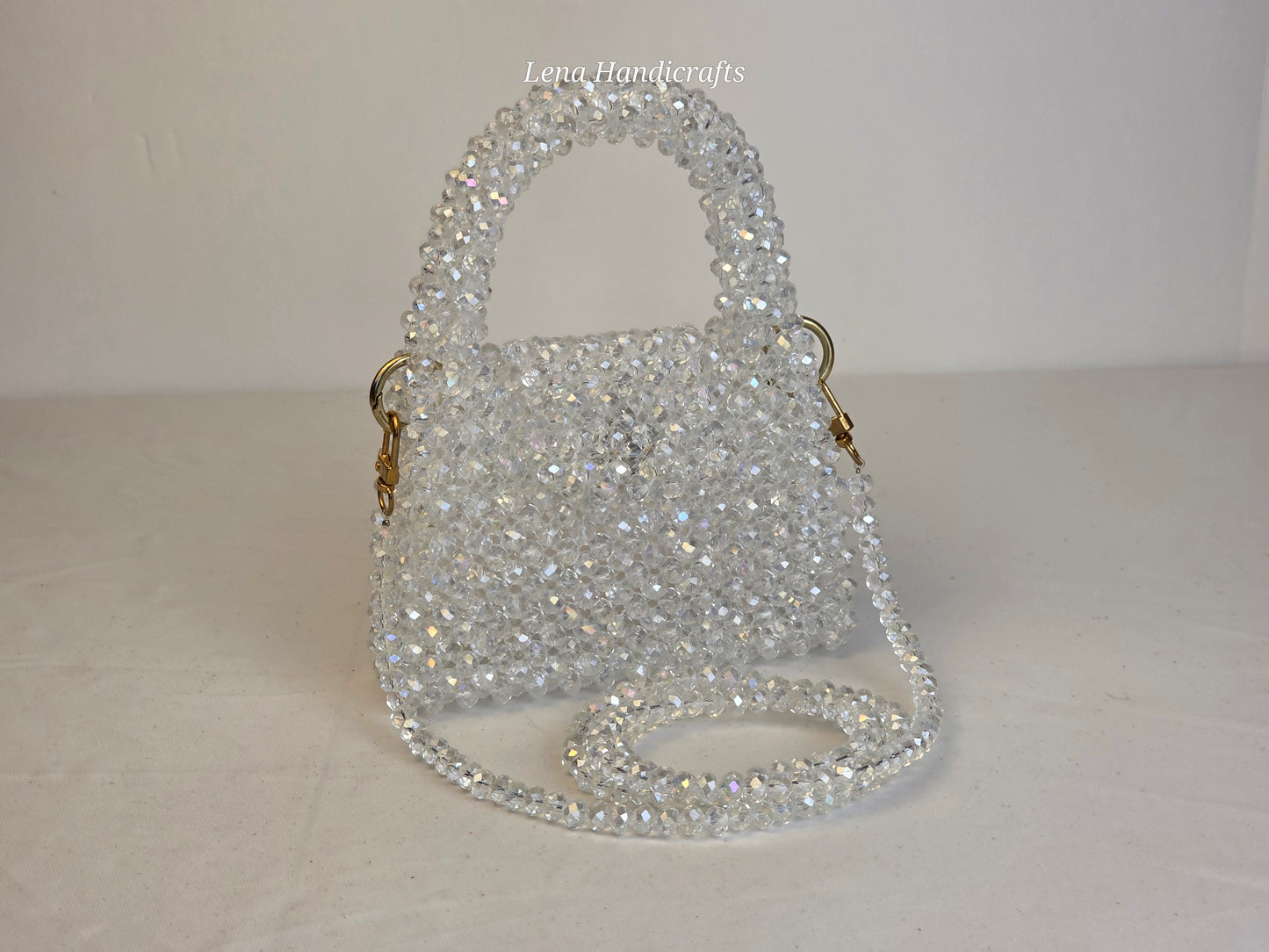 Mini Glass Bead Woven Handbag - Clear