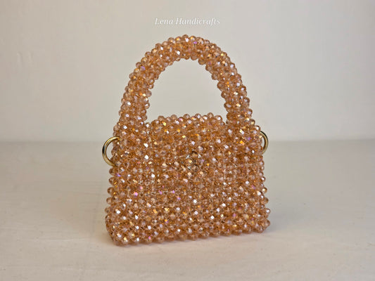Mini Glass Bead Woven Handbag - Soft Peach