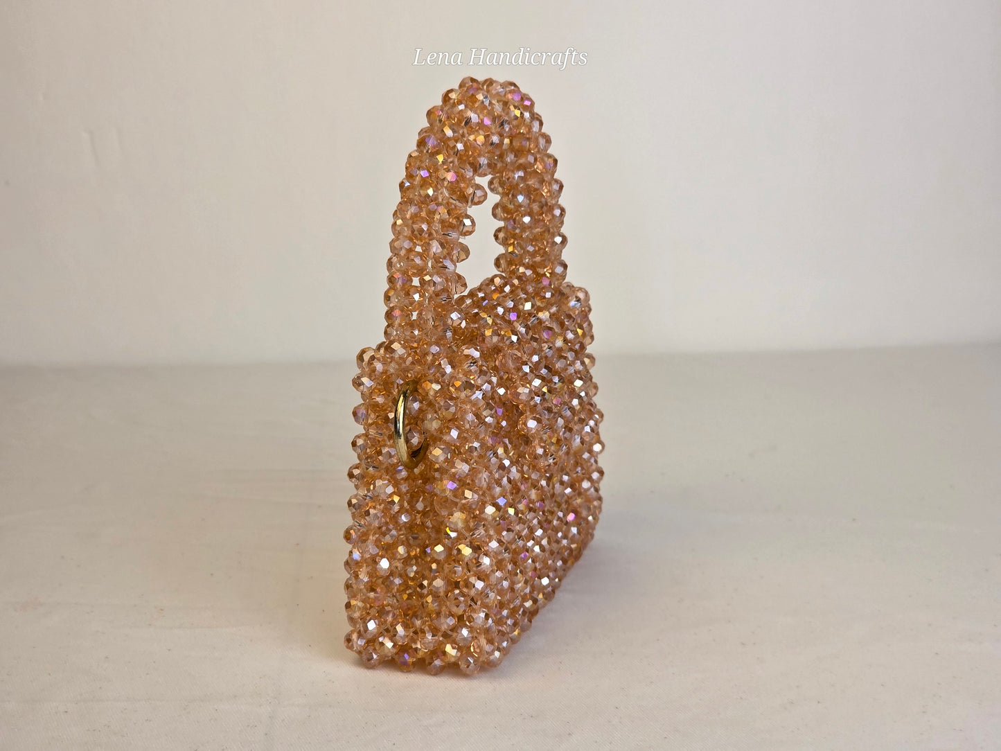 Mini Glass Bead Woven Handbag - Soft Peach