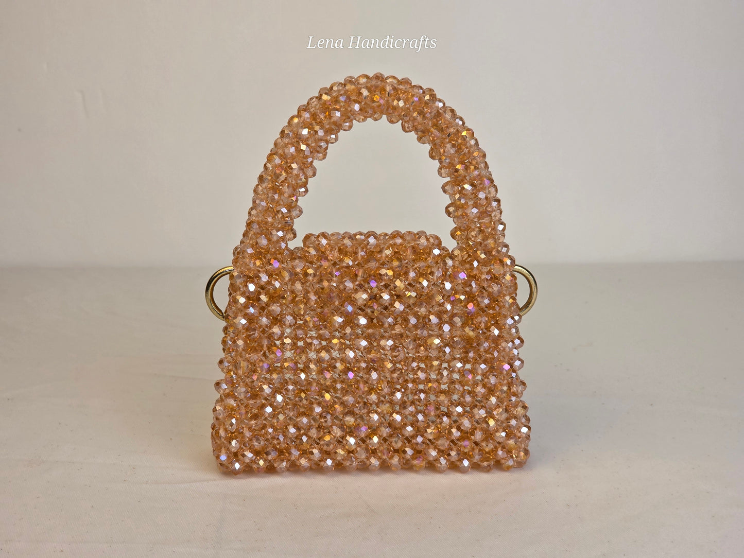 Mini Glass Bead Woven Handbag - Soft Peach