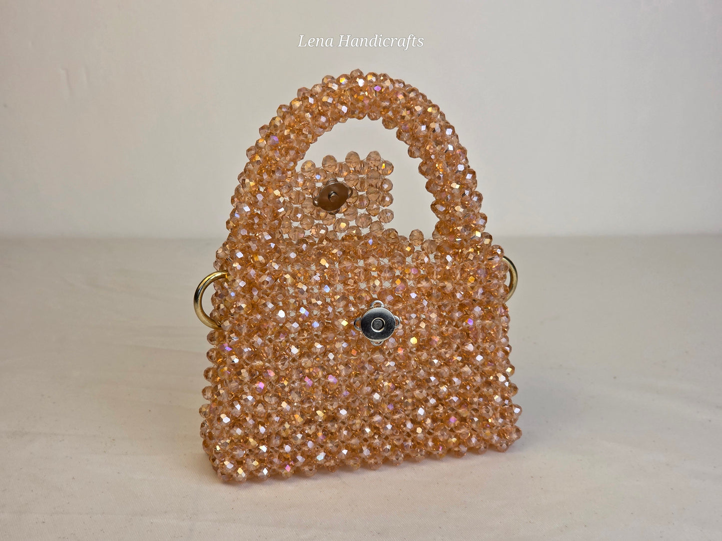 Mini Glass Bead Woven Handbag - Soft Peach