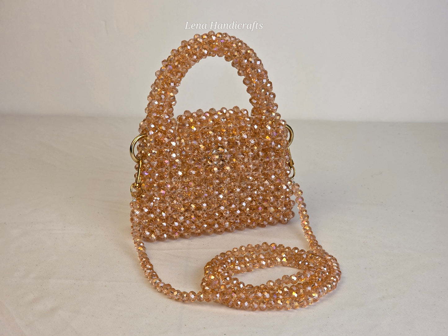 Mini Glass Bead Woven Handbag - Soft Peach