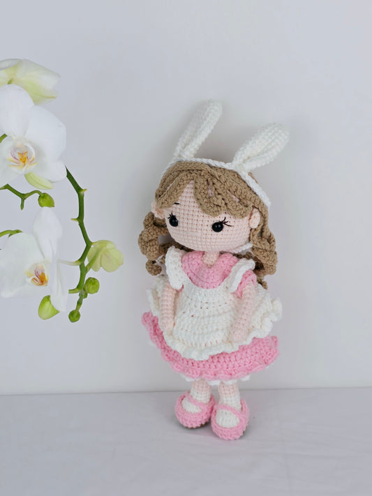 Crochet Doll - Blush Bunny Apron Doll | Handmade by Lena Handicrafts
