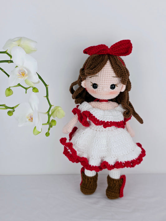 Crochet Doll - Crimson Bow Amigurumi | Handmade by Lena Handicrafts