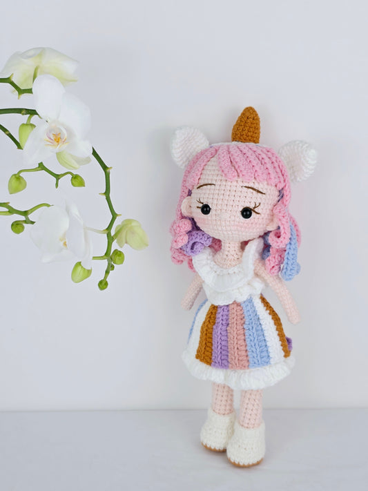 Crochet Doll - Rainbow Horn Amigurumi | Handmade by Lena Handicrafts