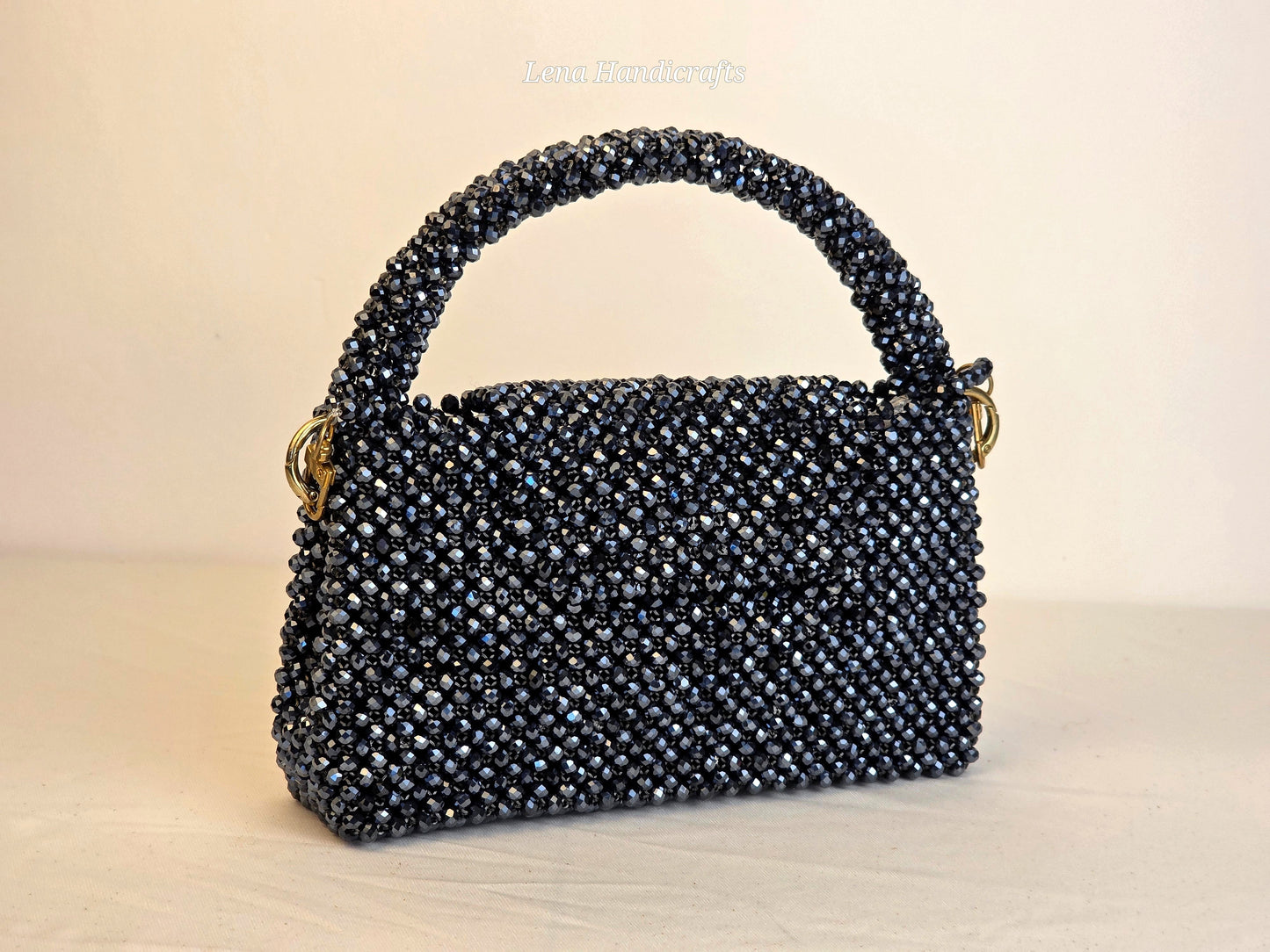 Grande Glass Bead Woven Handbag - Midnight Black | Handmade by Lena Handicrafts