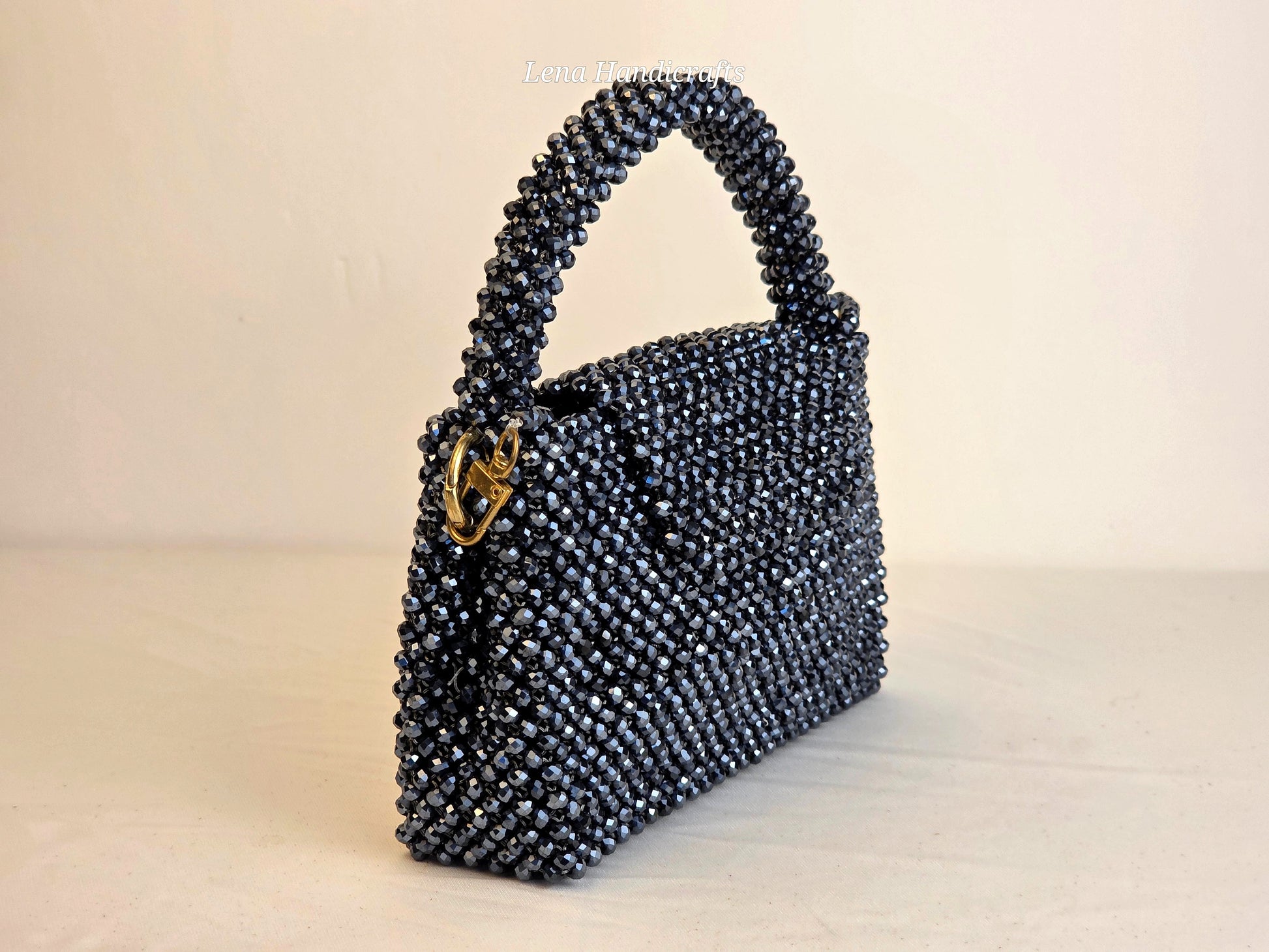 Grande Glass Bead Woven Handbag - Midnight Black | Handmade by Lena Handicrafts