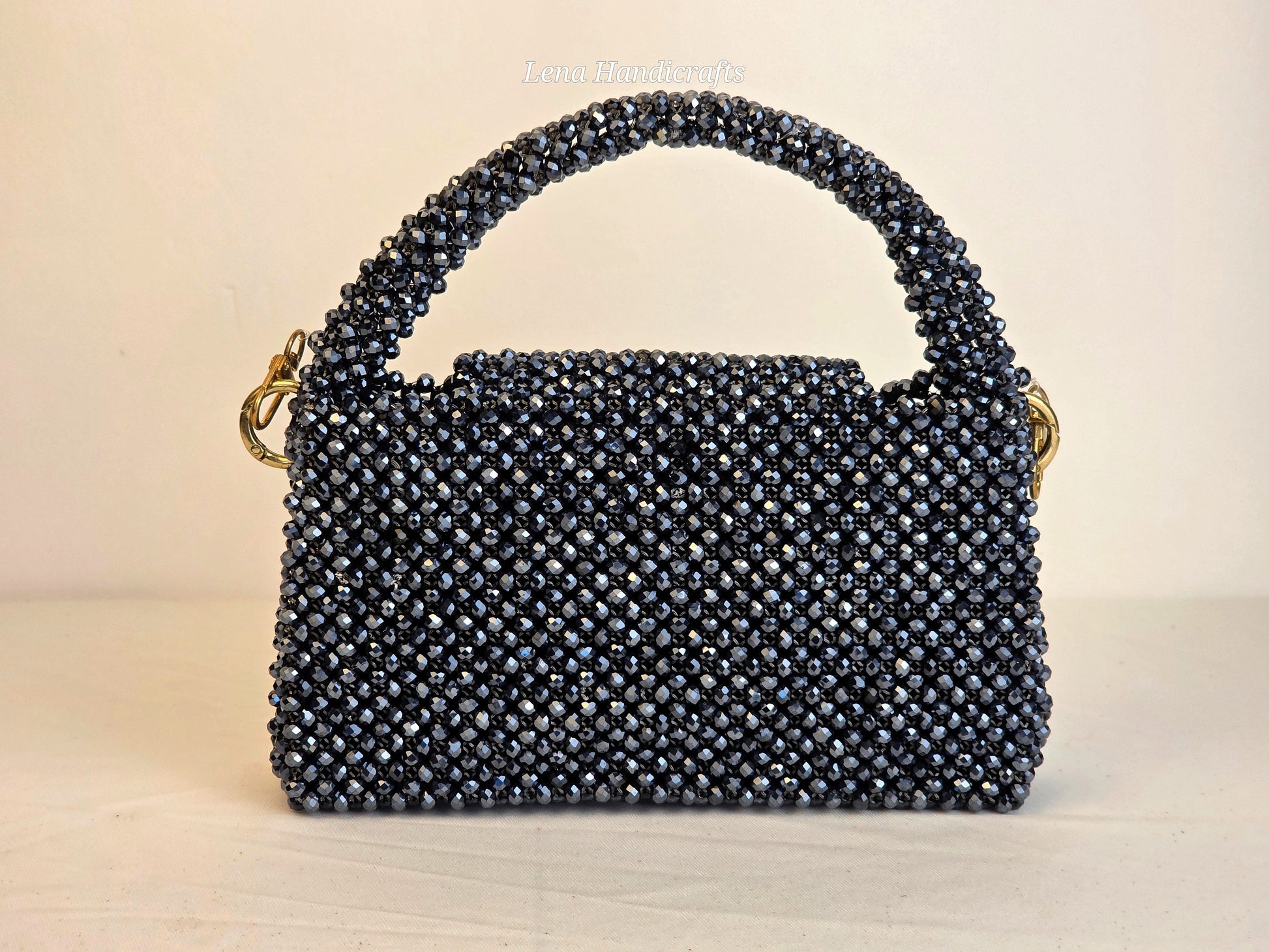 Grande Glass Bead Woven Handbag - Midnight Black | Handmade by Lena Handicrafts