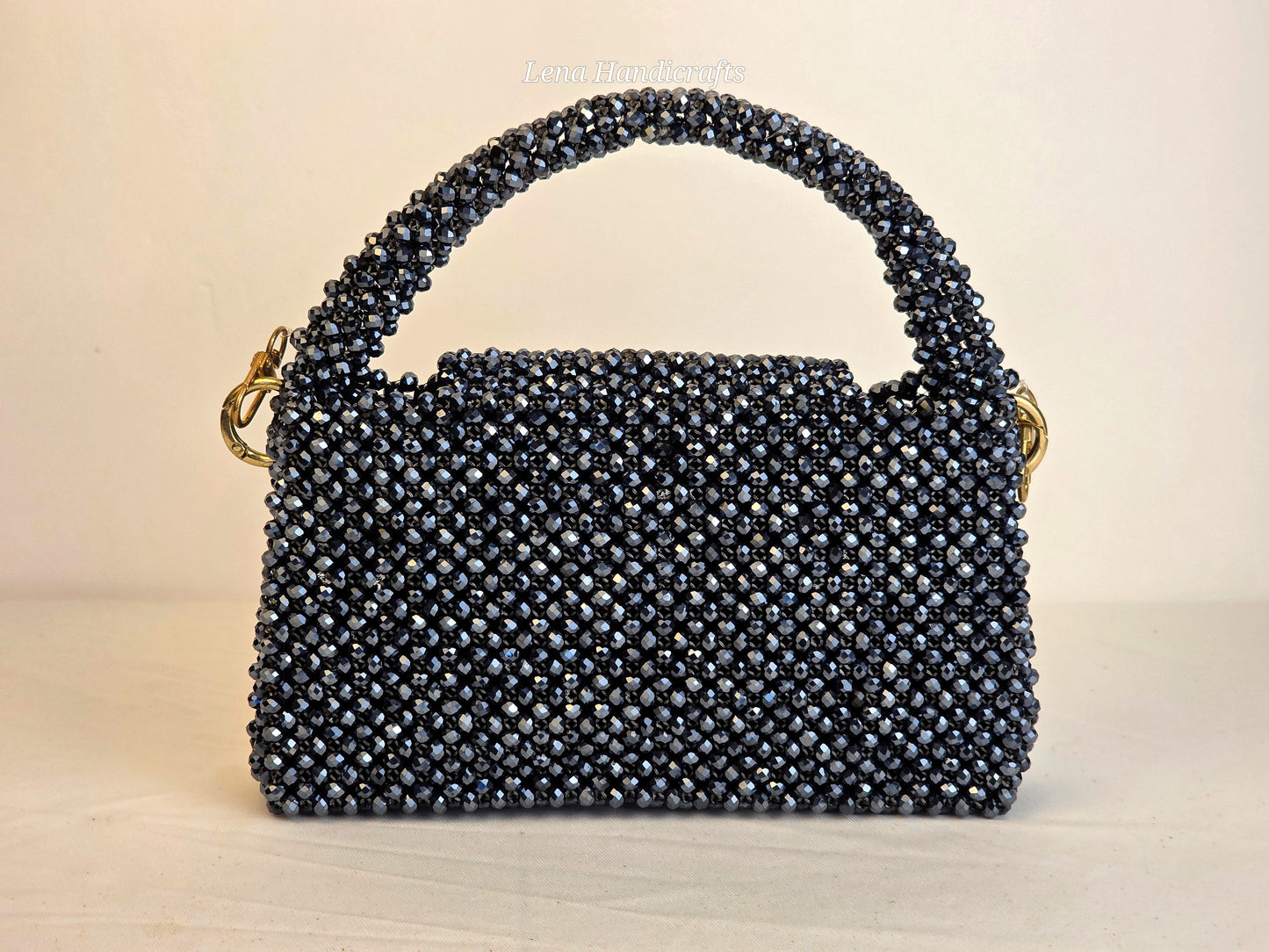 Grande Glass Bead Woven Handbag - Midnight Black | Handmade by Lena Handicrafts