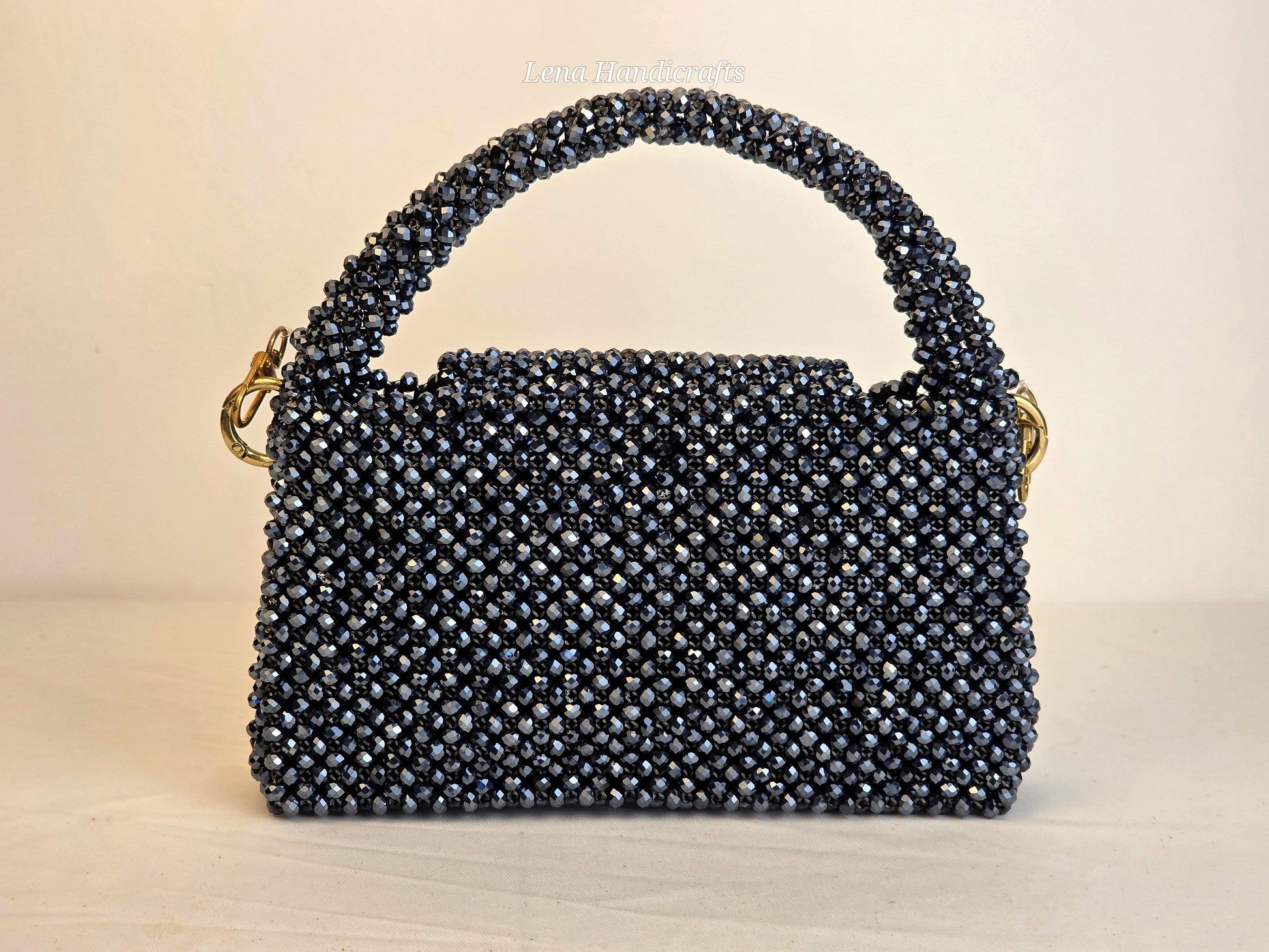 Grande Glass Bead Woven Handbag - Midnight Black | Handmade by Lena Handicrafts