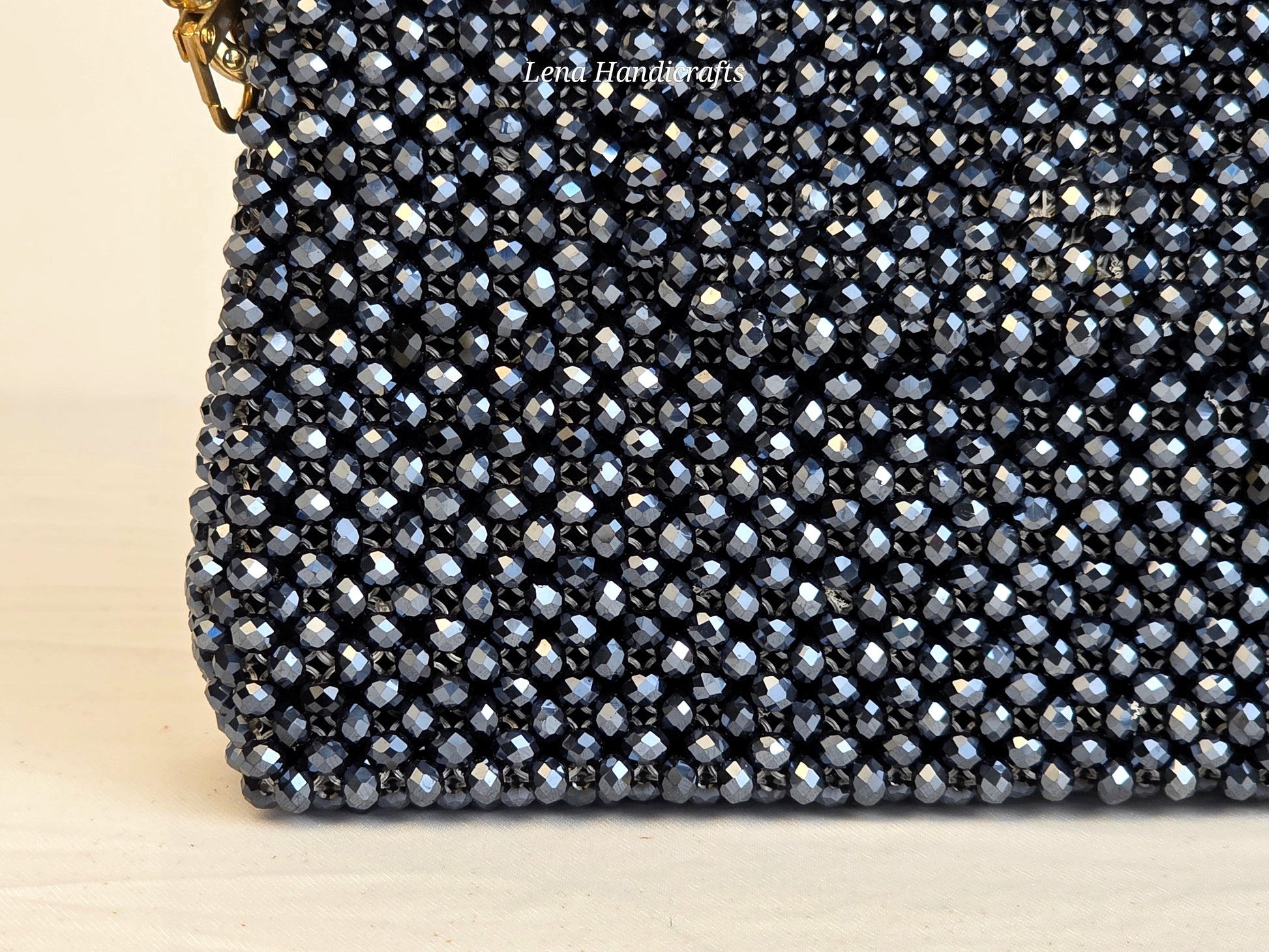 Grande Glass Bead Woven Handbag - Midnight Black | Handmade by Lena Handicrafts