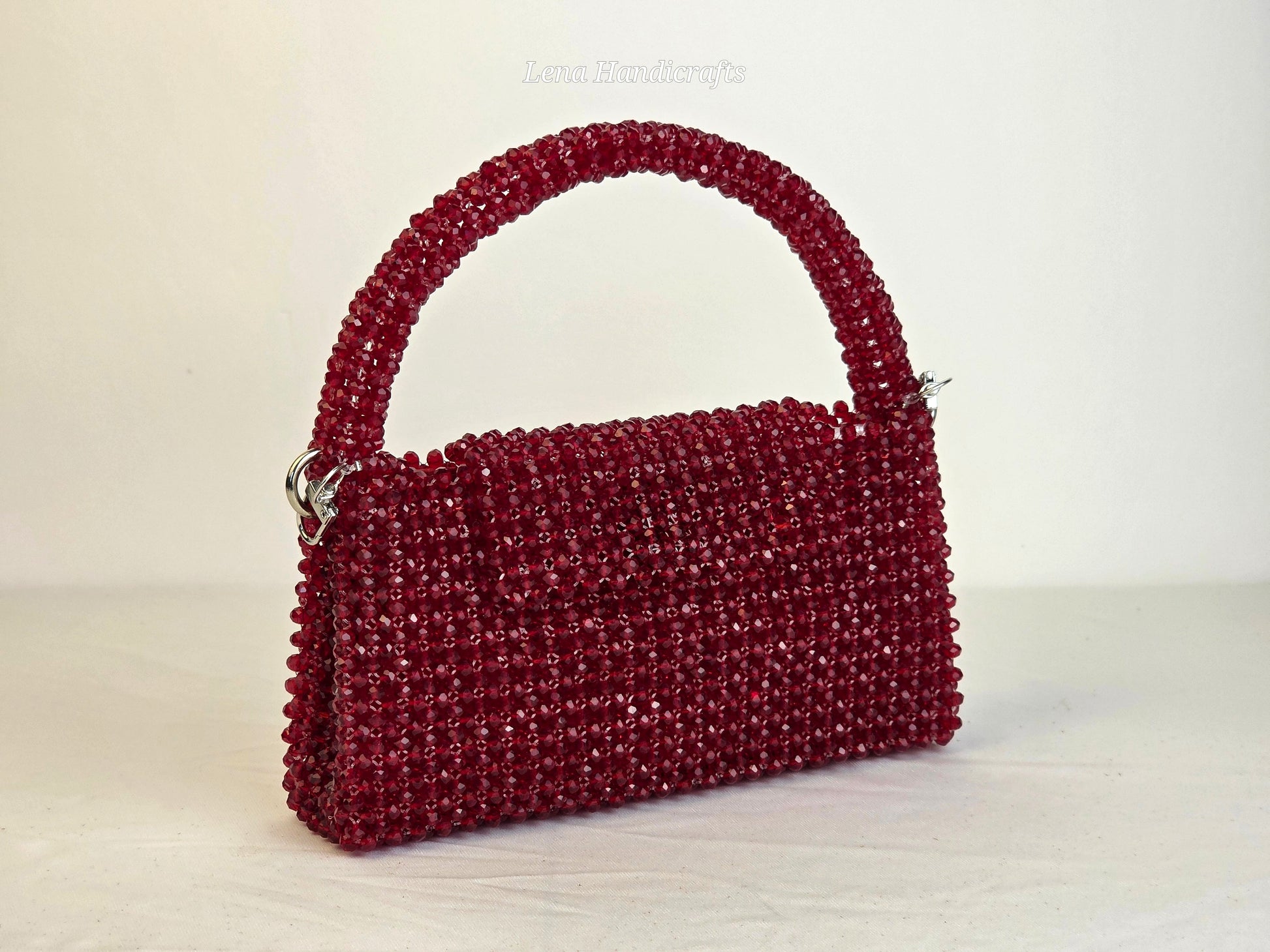 Grande Glass Bead Woven Handbag - Ruby Red | Handmade by Lena Handicrafts