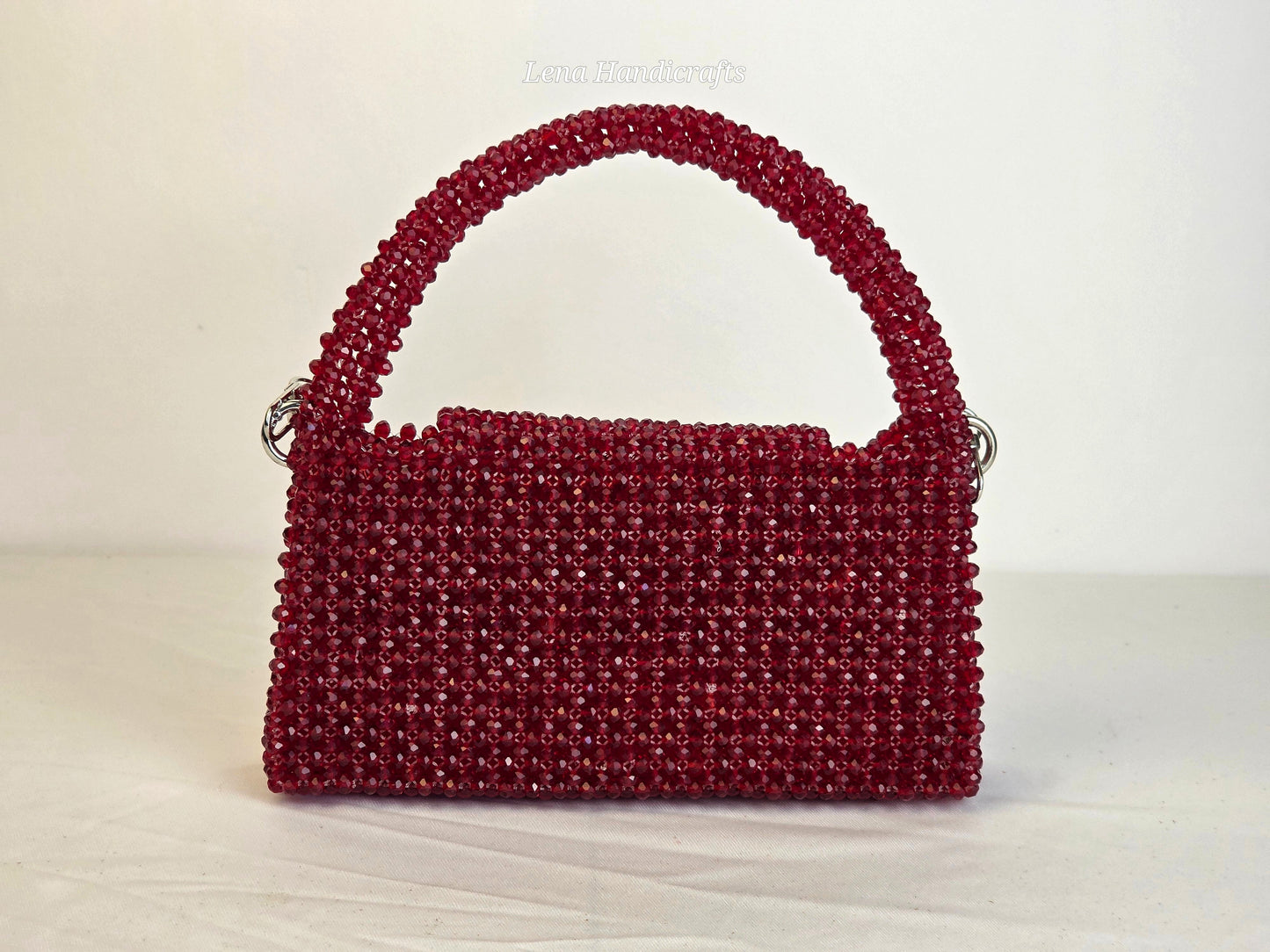 Grande Glass Bead Woven Handbag - Ruby Red | Handmade by Lena Handicrafts