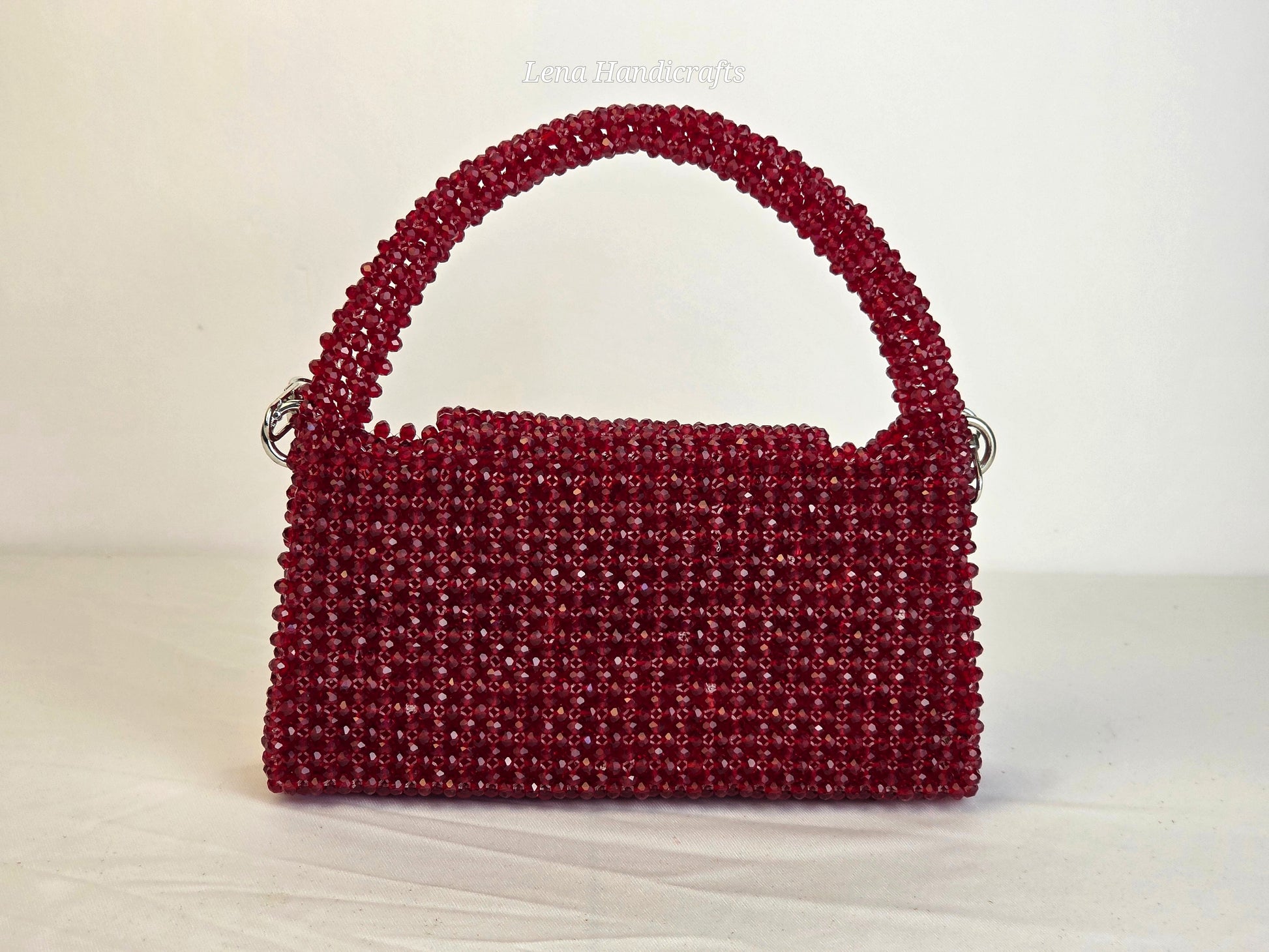Grande Glass Bead Woven Handbag - Ruby Red | Handmade by Lena Handicrafts