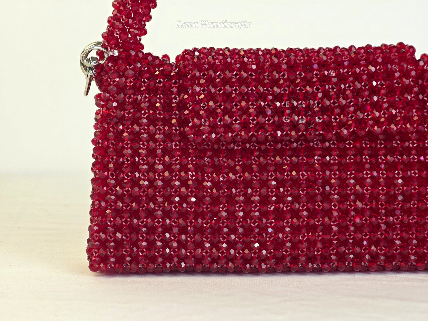 Grande Glass Bead Woven Handbag - Ruby Red | Handmade by Lena Handicrafts