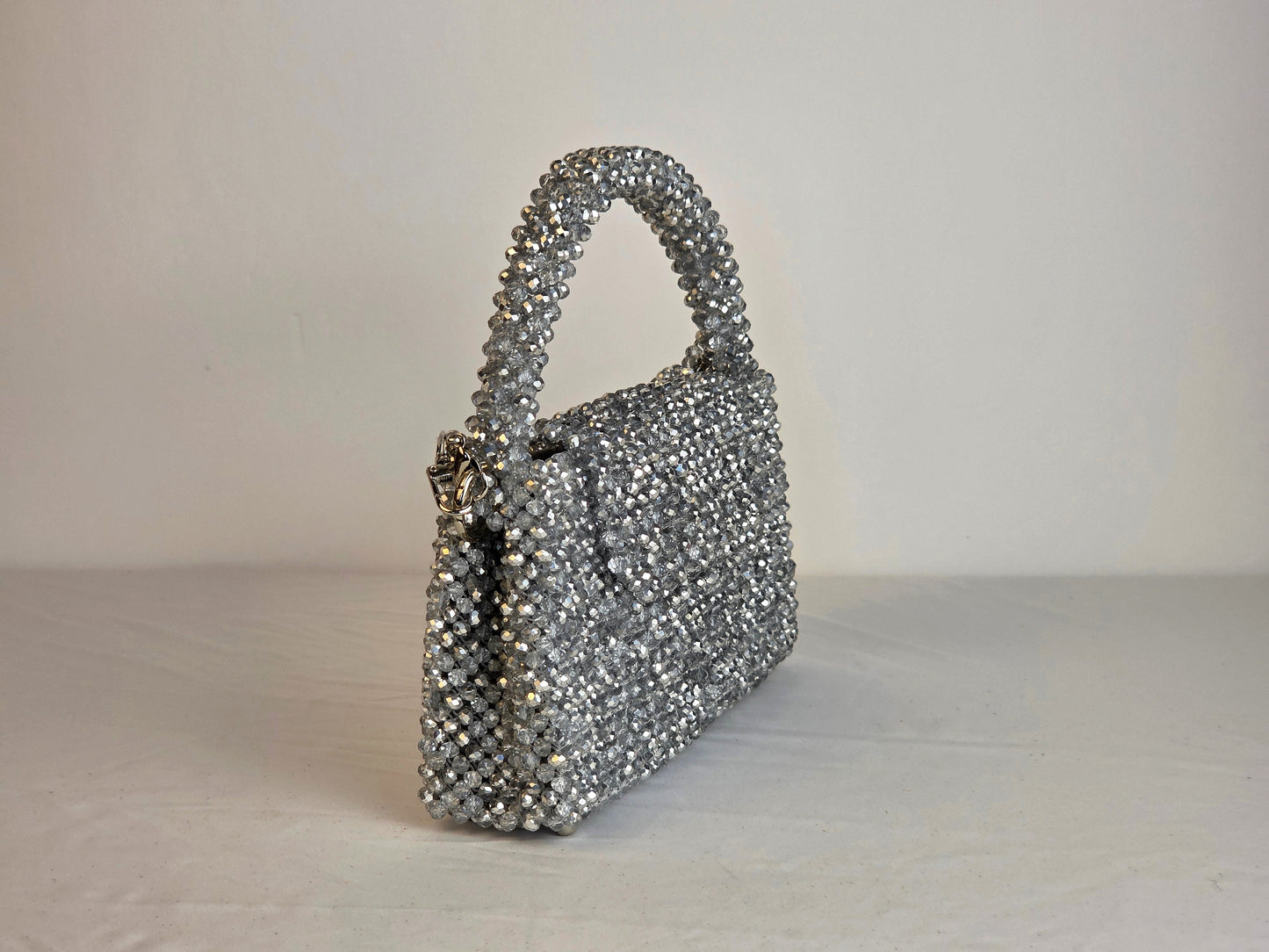 Grande Glass Bead Woven Handbag - Silver | Handmade by Lena Handicrafts