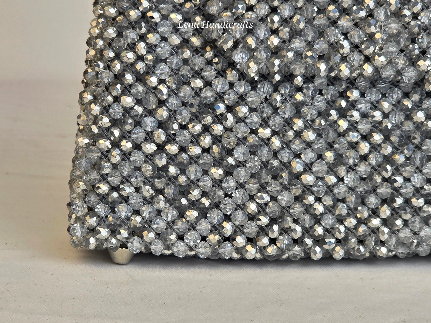 Grande Glass Bead Woven Handbag - Silver | Handmade by Lena Handicrafts