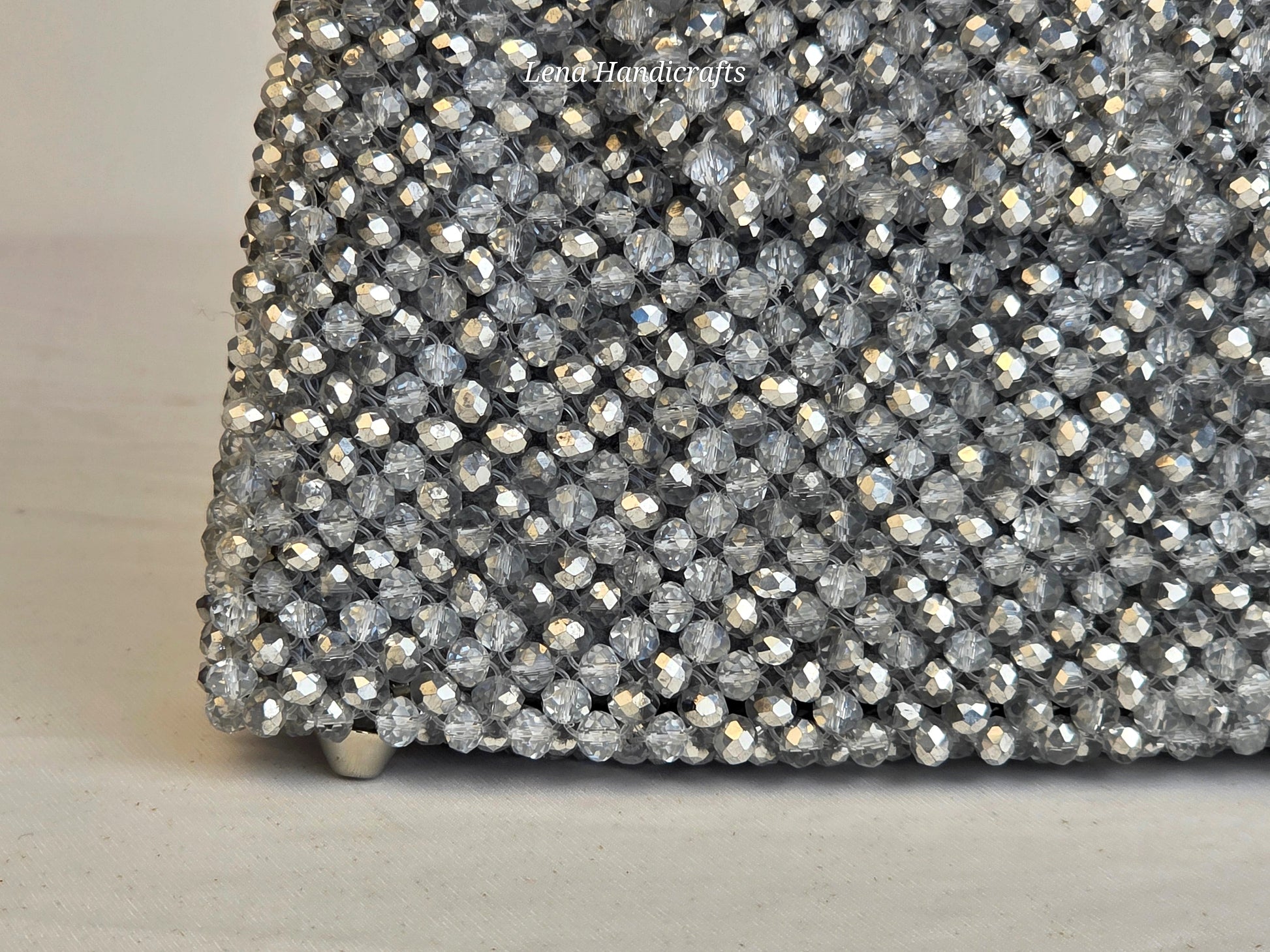 Grande Glass Bead Woven Handbag - Silver | Handmade by Lena Handicrafts