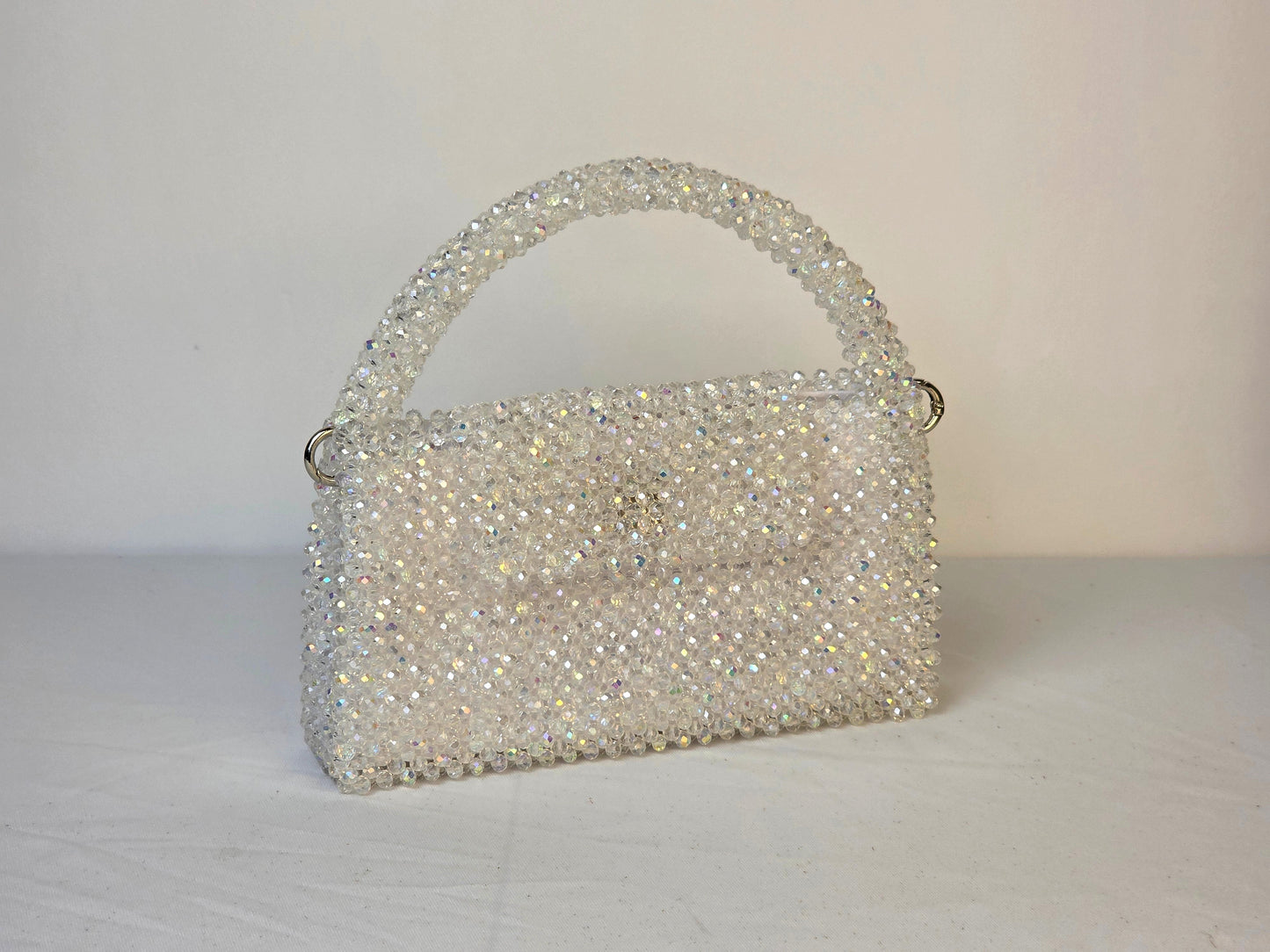 Grande Glass Bead Woven Handbag - Clear | Handmade by Lena Handicrafts
