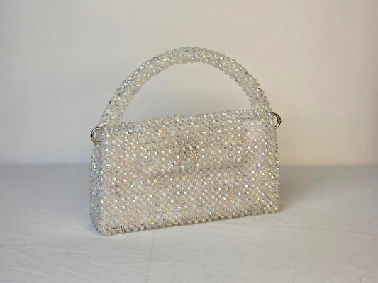 Grande Glass Bead Woven Handbag - Clear | Handmade by Lena Handicrafts