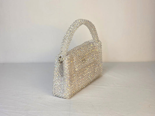 Grande Glass Bead Woven Handbag - Clear | Handmade by Lena Handicrafts