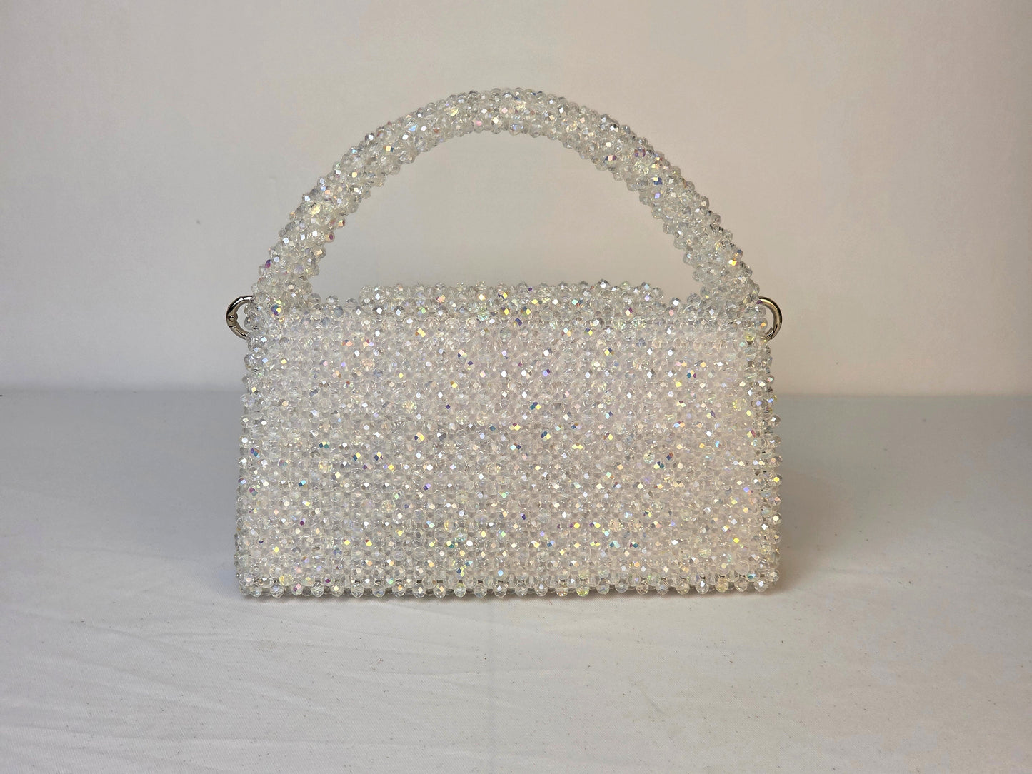 Grande Glass Bead Woven Handbag - Clear | Handmade by Lena Handicrafts