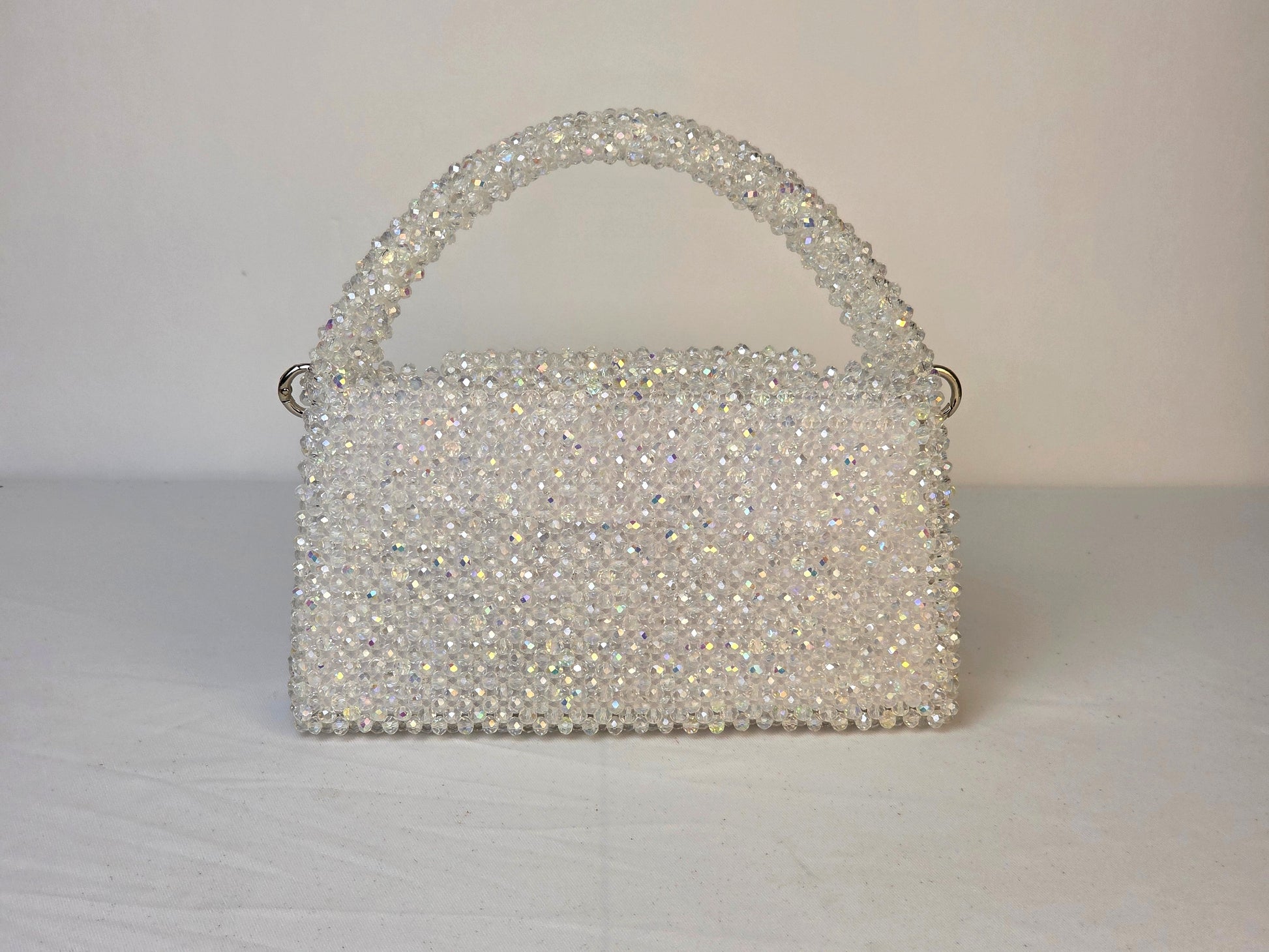 Grande Glass Bead Woven Handbag - Clear | Handmade by Lena Handicrafts