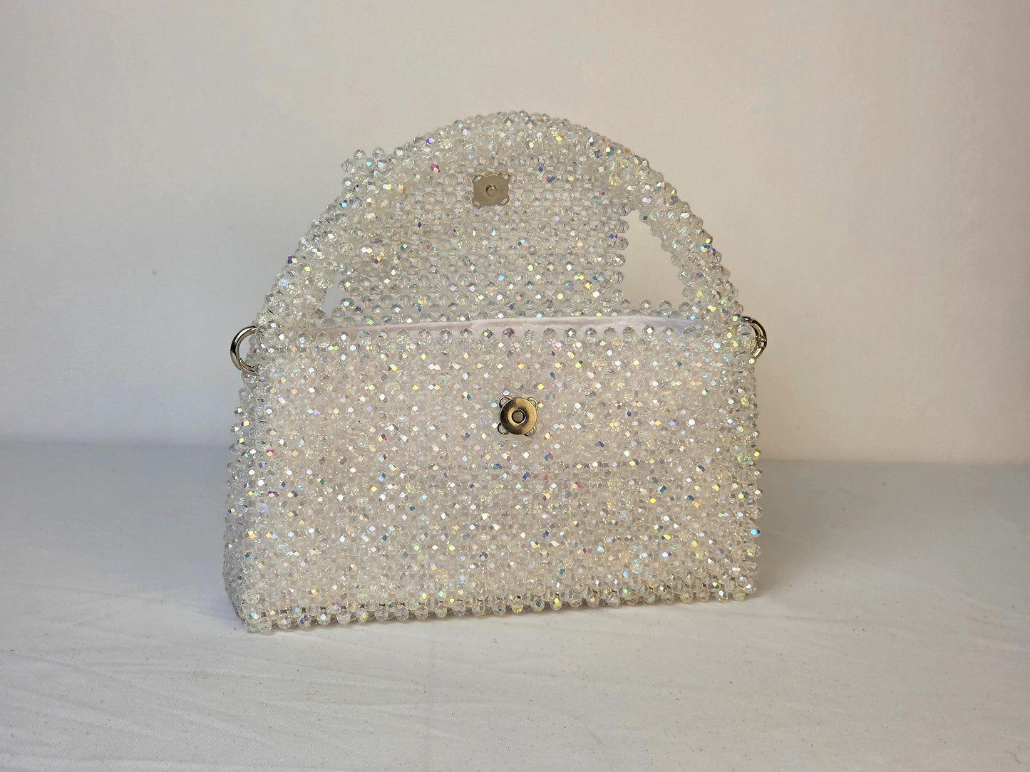 Grande Glass Bead Woven Handbag - Clear | Handmade by Lena Handicrafts