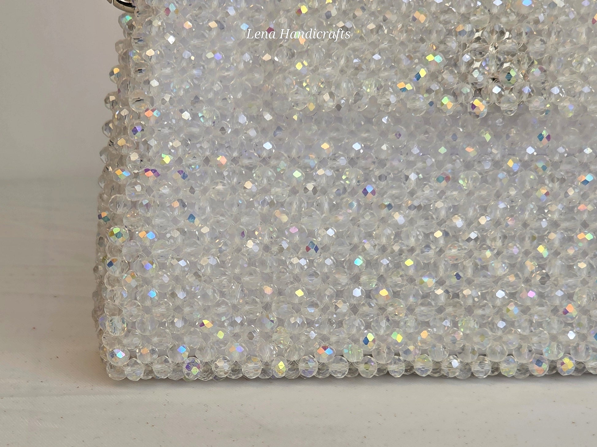 Grande Glass Bead Woven Handbag - Clear | Handmade by Lena Handicrafts