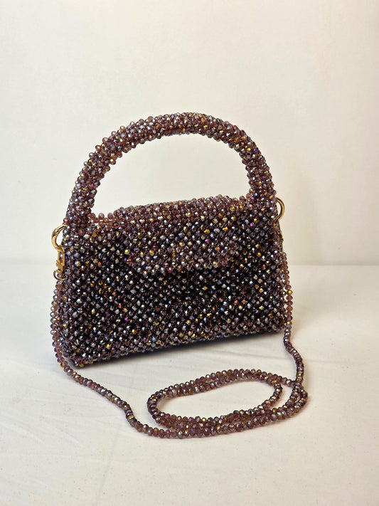 Grande Glass Bead Woven Handbag - Smoky Rose | Handmade by Lena Handicrafts
