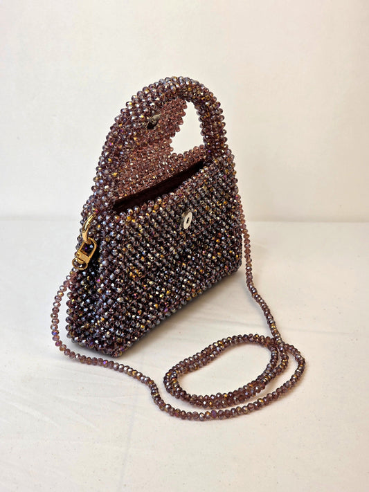 Grande Glass Bead Woven Handbag - Smoky Rose | Handmade by Lena Handicrafts