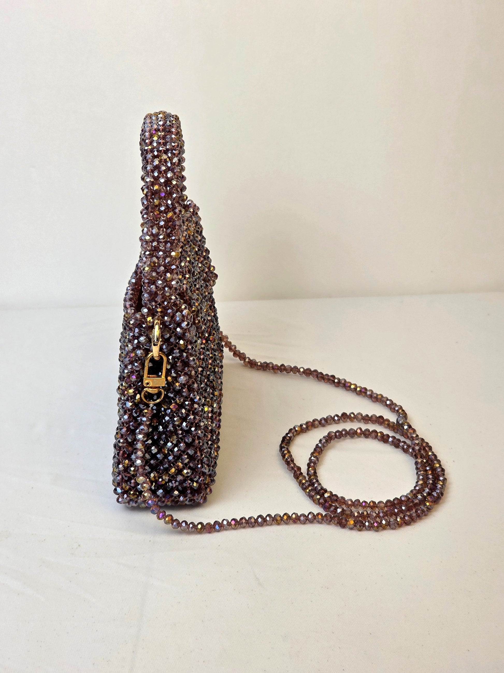 Grande Glass Bead Woven Handbag - Smoky Rose | Handmade by Lena Handicrafts