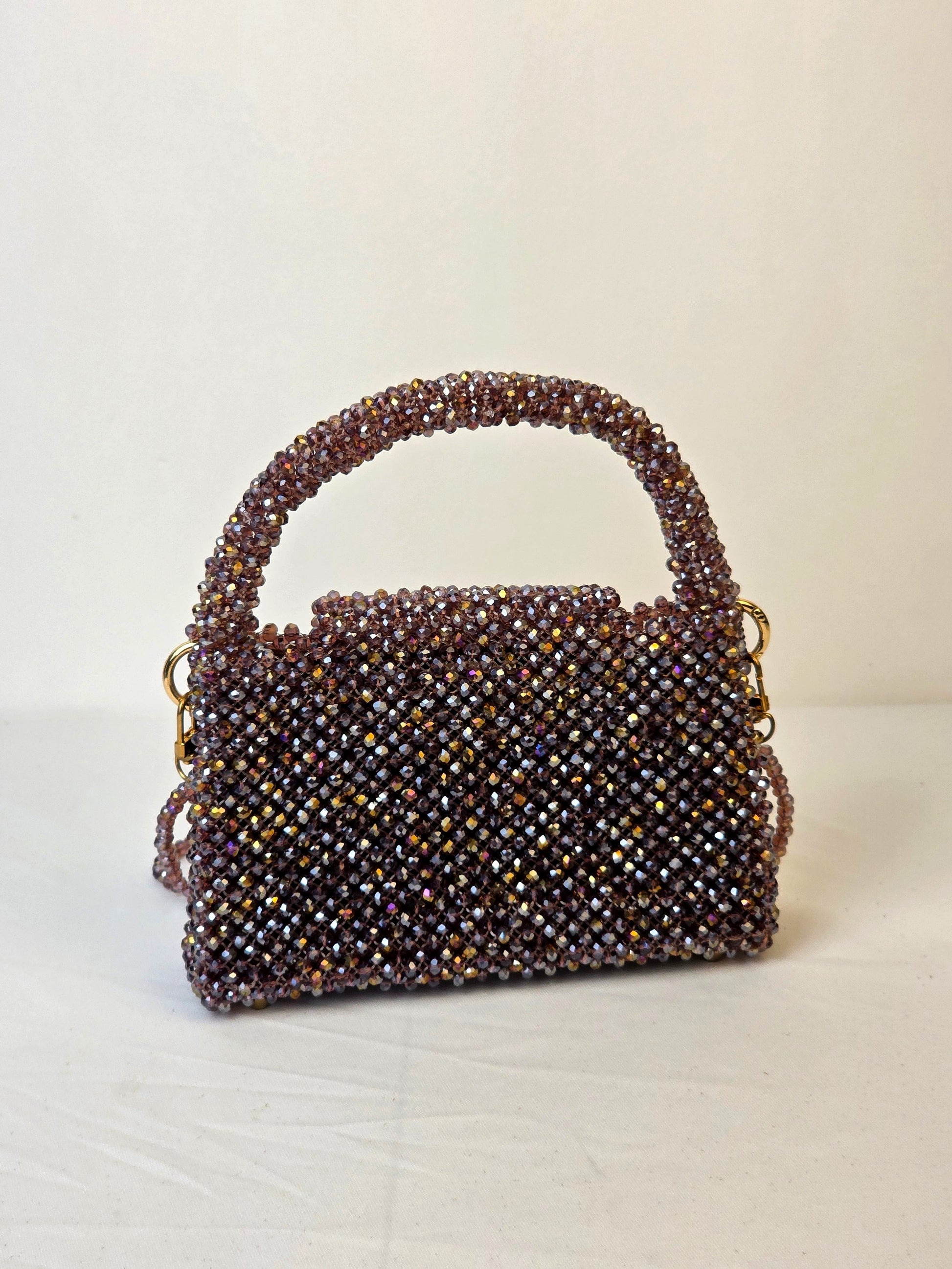 Grande Glass Bead Woven Handbag - Smoky Rose | Handmade by Lena Handicrafts